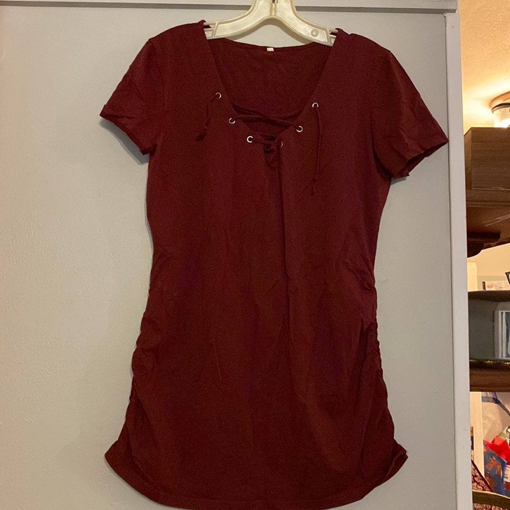 Lace up front maternity top